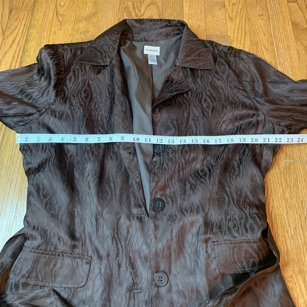 Chico’s 100% Silk Woodgrain Moire Belted Jacket Blazer Brown Size 3 (XL) - Picture 5 of 7